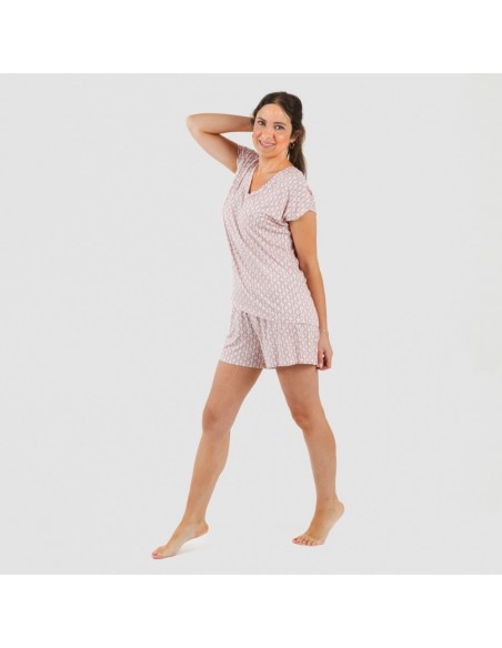 Pijama curto manga fluída viscosa mulher Ellene rosa palo pijamas-curtos-mulher