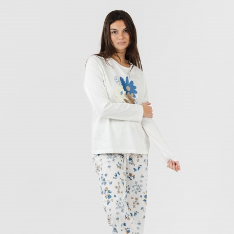 Pijama algodão Arauz azul indigo pijamas-compridos-de-mulher