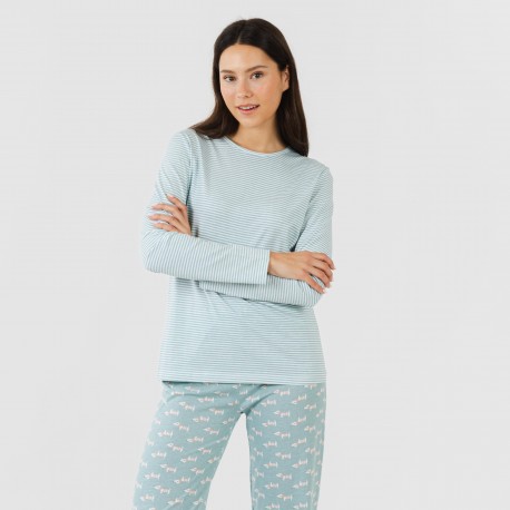 Pijama algodão Ponder verde azulado pijamas-compridos-de-mulher
