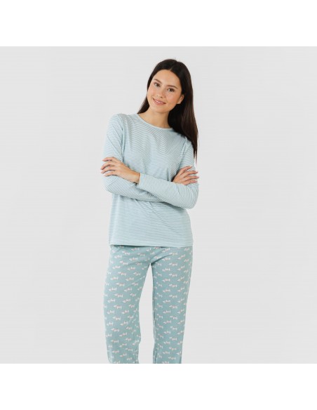 Pijama algodão Ponder verde azulado pijamas-compridos-de-mulher