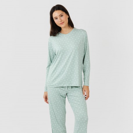 Pijama mulher soft Natalie verde tiffany pijamas-compridos-de-mulher