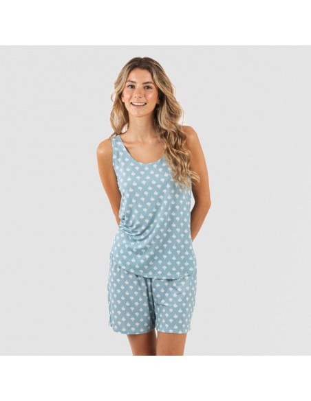 Pijama alças mulher viscosa Summer azul indigo pijamas-curtos-mulher