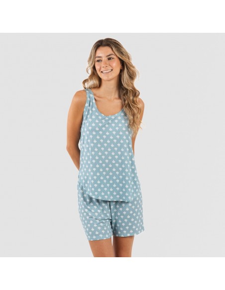 Pijama alças mulher viscosa Summer azul indigo Pijama alças mulher viscosa Summer azul indigo