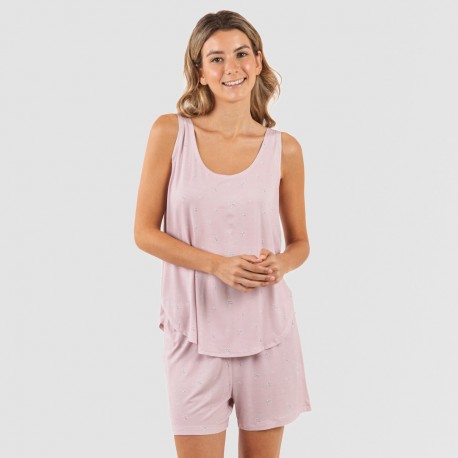 Pijama alças mulher viscosa Melanie malva pijamas-curtos-mulher