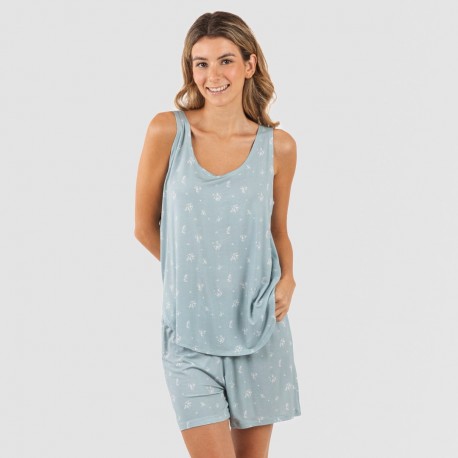 Pijama alças mulher viscosa Adriane verde água pijamas-curtos-mulher