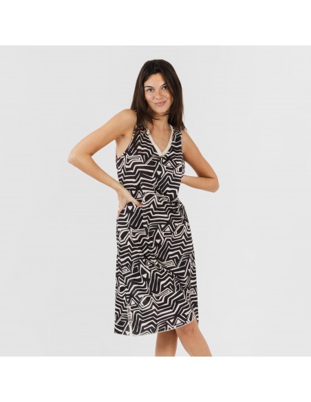 Vestido midi alças soft Guiomar bege preto