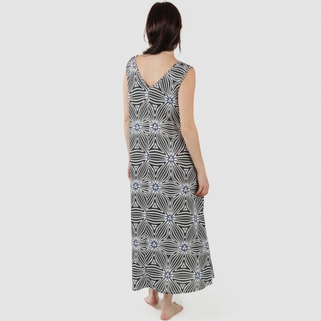 Vestido comprido alças soft Naty bege - preto