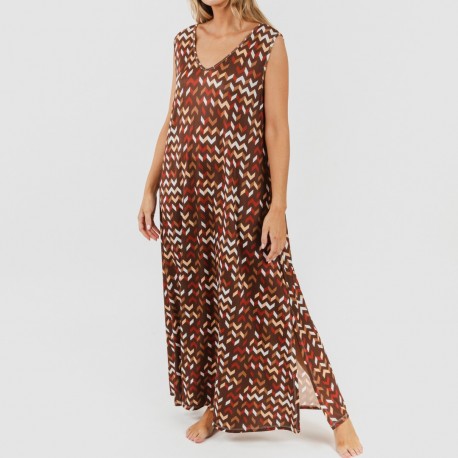 Vestido comprido alças soft Andoni cor telha