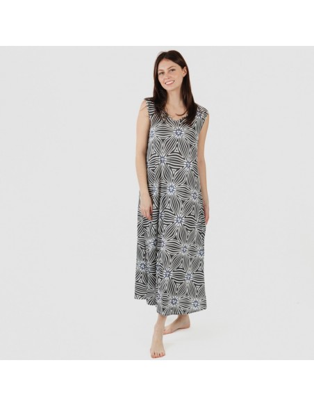 Vestido comprido alças soft Naty bege - preto