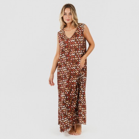 Vestido comprido alças soft Andoni cor telha