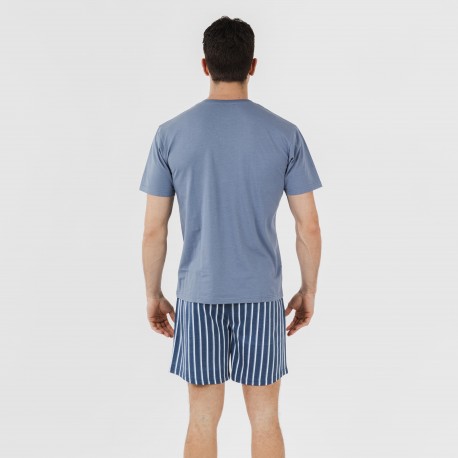 Pijama homem curto Eliot azul índigo