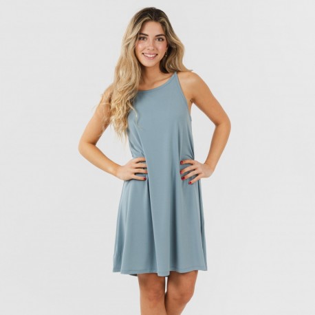 Vestido curto de alças em crepe liso vestidos-y-blusones