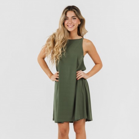 Vestido curto de alças em crepe liso vestidos-y-blusones