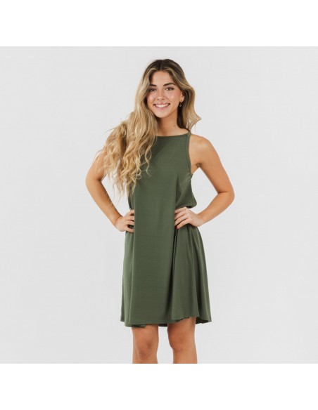 Vestido curto de alças em crepe liso vestidos-y-blusones