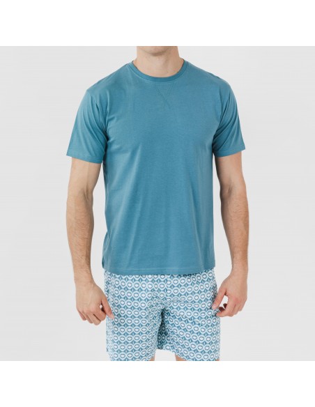Pijama curto algodão homem Galieni verde azulado pijamas-curtos-homem