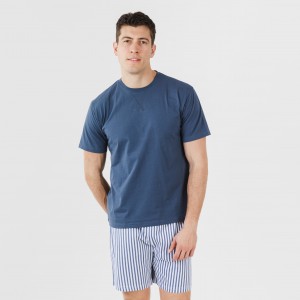 Pijama curto algodão homem Darryl azul marinho