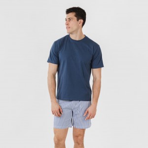 Pijama curto algodão homem Darryl azul marinho 2