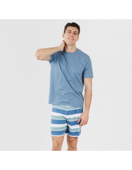 Pijama curto algodão homem Raya Mark azul indigo