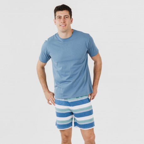 Pijama curto algodão homem Raya Mark azul indigo