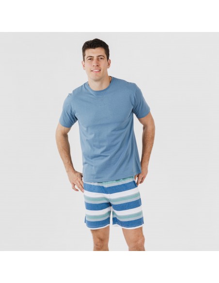 Pijama curto algodão homem Raya Mark azul indigo