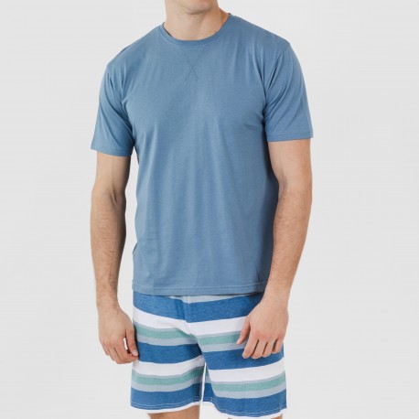 Pijama curto algodão homem Raya Mark azul indigo