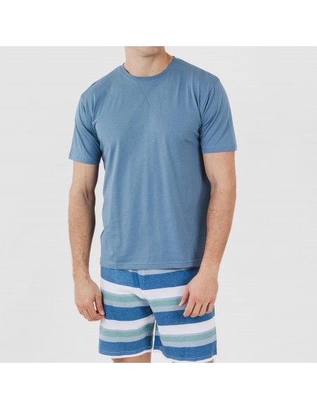 Pijama curto algodão homem Raya Mark azul indigo