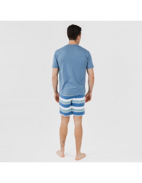 Pijama curto algodão homem Raya Mark azul indigo