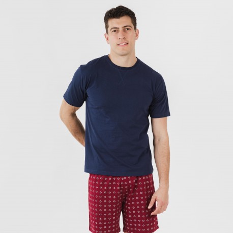 Pijama curto algodão homem Loui azul marinho