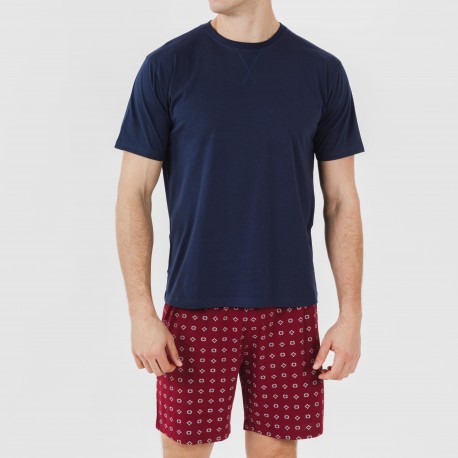 Pijama curto algodão homem Loui azul marinho