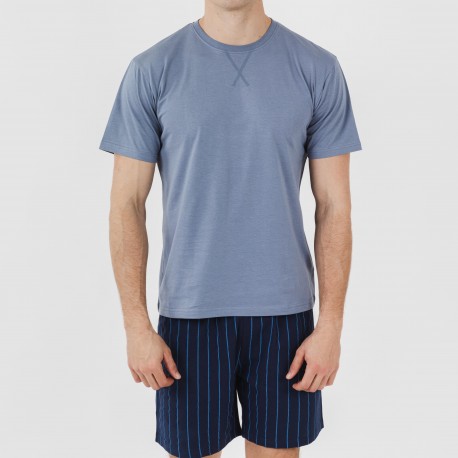 Pijama curto algodão homem Raya Moritz azul indigo