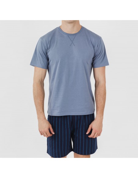 Pijama curto algodão homem Raya Moritz azul indigo