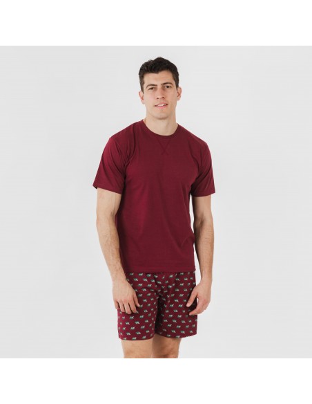 Pijama curto algodão homem Nino bordeaux Pijama curto algodão homem Nino bordeaux