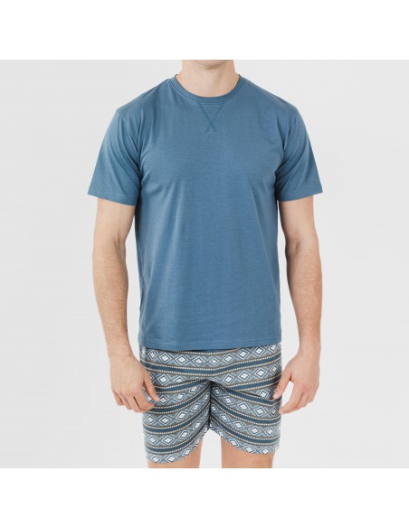 Pijama curto algodão homem Omega azul