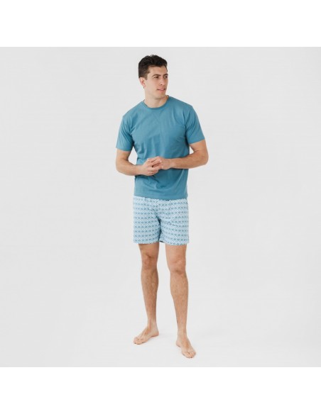 Pijama curto algodão homem Galieni verde azulado