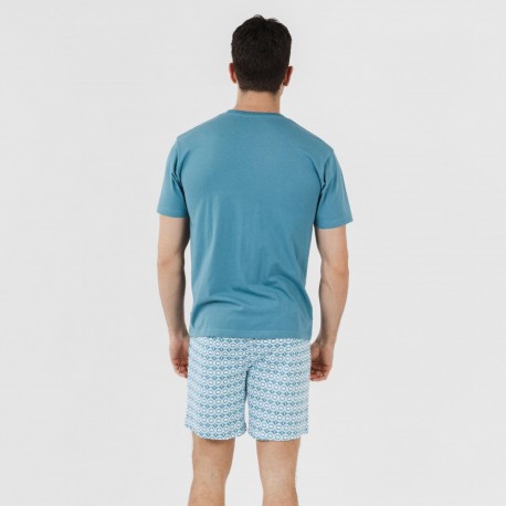 Pijama curto algodão homem Galieni verde azulado