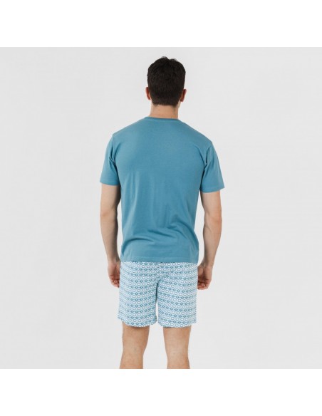 Pijama curto algodão homem Galieni verde azulado