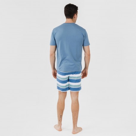 Pijama curto algodão homem Raya Mark azul indigo