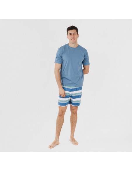 Pijama curto algodão homem Raya Mark azul indigo