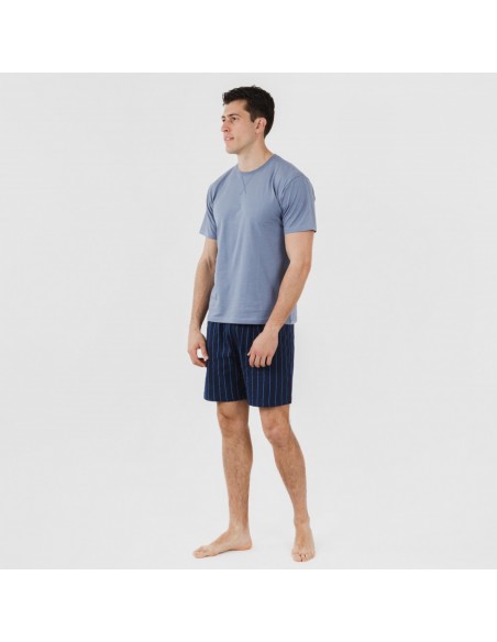 Pijama curto algodão homem Raya Moritz azul indigo