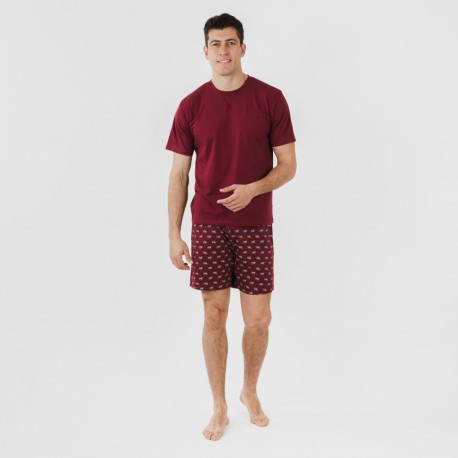 Pijama curto algodão homem Nino bordeaux