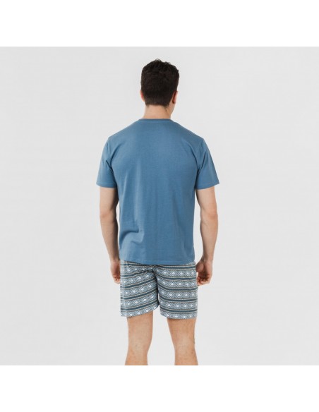 Pijama curto algodão homem Omega azul