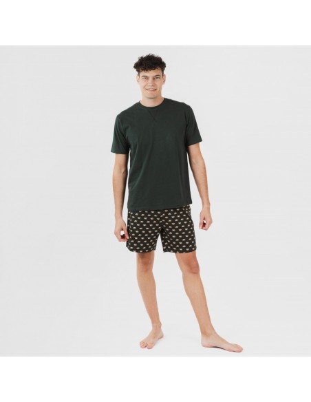 Pijama curto algodão homem Nino verde garrafa