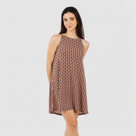 Vestido curto alças crepe Olmeca