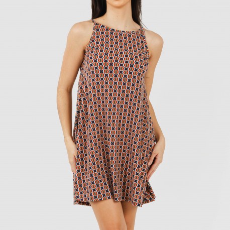 Vestido curto alças crepe Olmeca