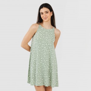 Vestido curto alças crepe Oniris verde caça