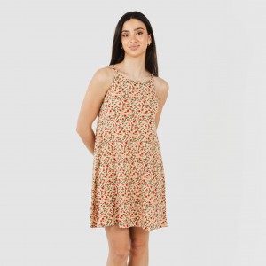 Vestido curto alças crepe Musa cor telha