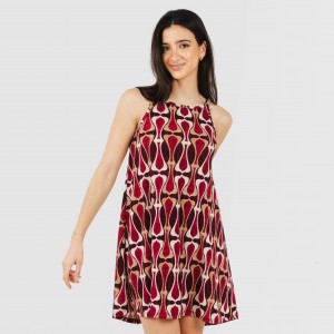 Vestido curto alças crepe Castelar bordeaux