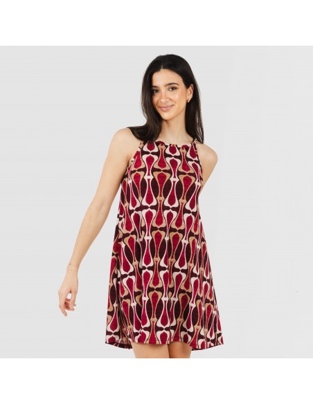 Vestido curto alças crepe Castelar bordeaux Vestido curto alças crepe Castelar bordeaux