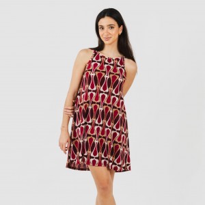 Vestido curto alças crepe Castelar bordeaux 2