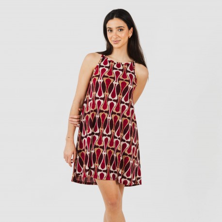 Vestido curto alças crepe Castelar bordeaux